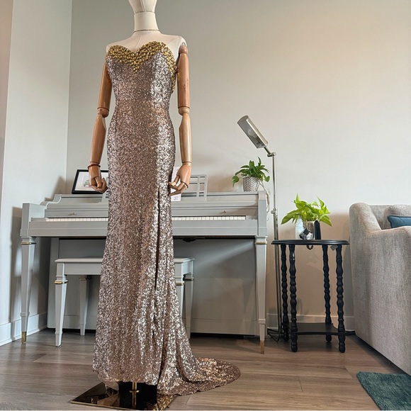 Sherri Hill Sweetheart Sequin Gown: Canary Yellow Gems - Picture 2 of 15